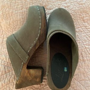 Lotta From Stockholm nubuck taupe clogs. In good used condition.